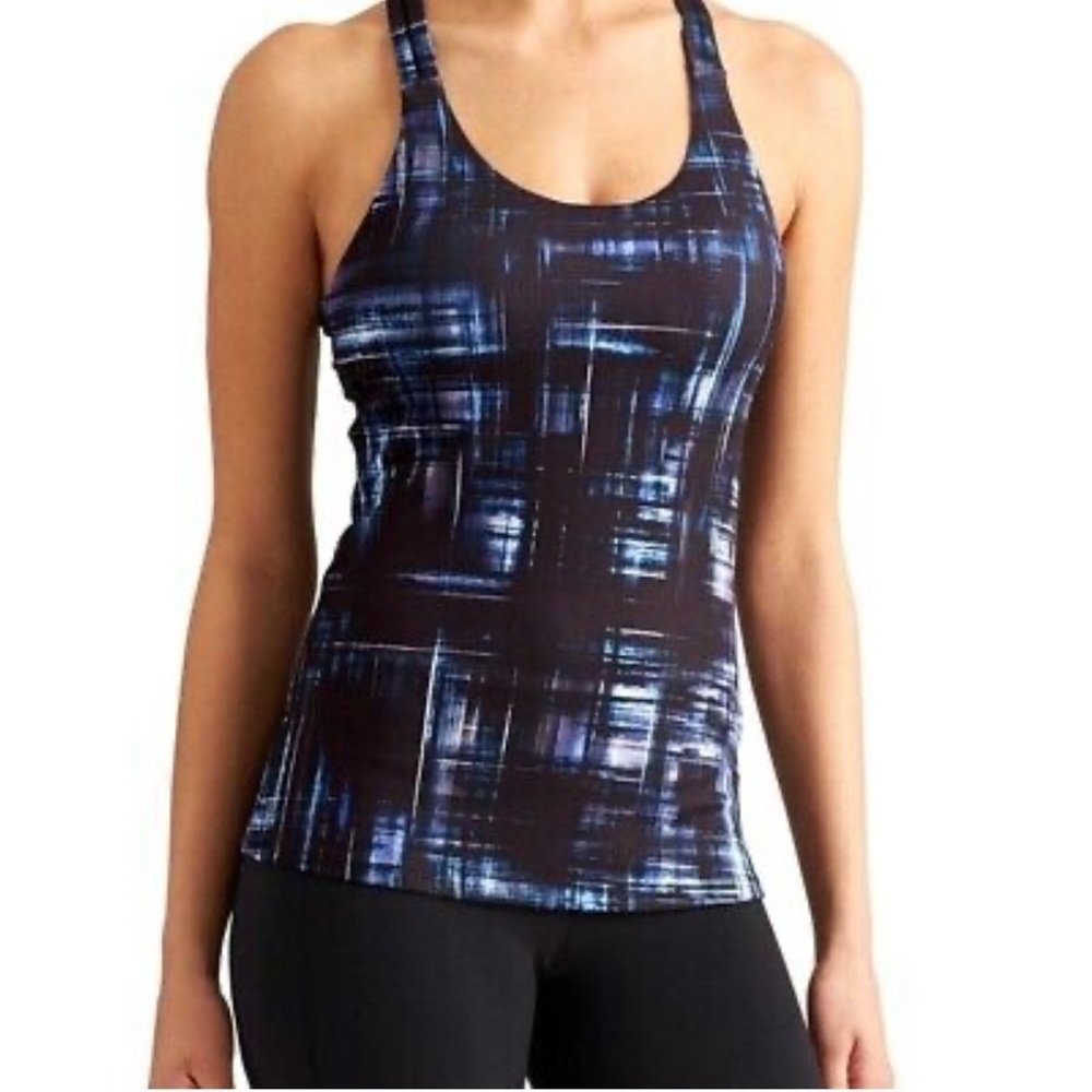 Athleta Blue Plaid Optimism Tank with Built in Bra